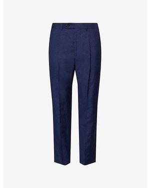 Paul Smith Pleated Tapered-Leg Wool And Linen Trousers - Blue