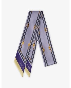 Mulberry Belted Border Skinny Satin Scarf - Blue
