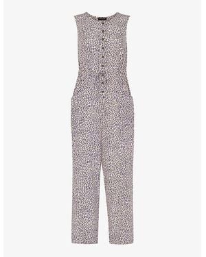 Whistles Cream/ Dashed Jess Leopard-Print Woven Jumpsuit - Grey