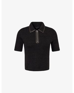 Rag & Bone Caterina Ribbed Wool-Blend Knit Polo Top - Black