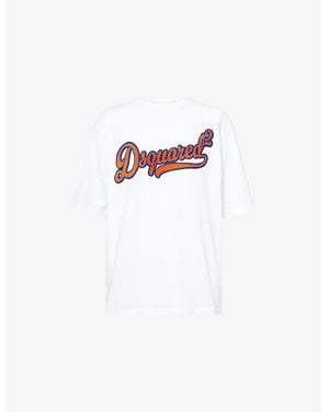 DSquared² Embossed Text-Print Loose-Fit Cotton T-Shirt - White