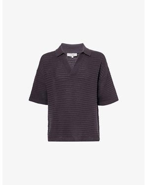 The Couture Club Relaxed-Fit Polo-Collar Cotton-Crochet Shirt - Blue