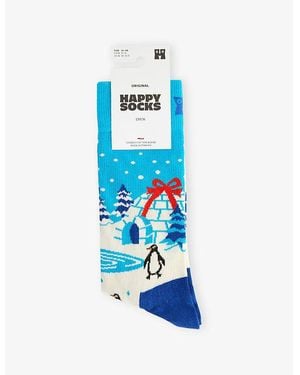 Happy Socks Penguins Crew-Length Cotton-Blend Socks - Blue