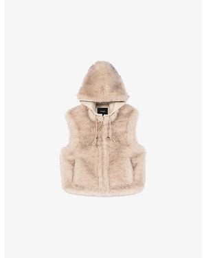 Maje Hooded Zip-Up Faux-Fur Gilet - Natural