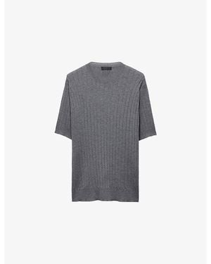 Prada Crewneck Short-Sleeve Cashmere And Silk-Blend Jumper - Grey