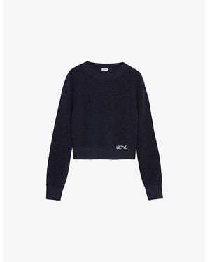 Loewe Logo-Embroidered Long-Sleeves Wool Knitted Jumper - Blue