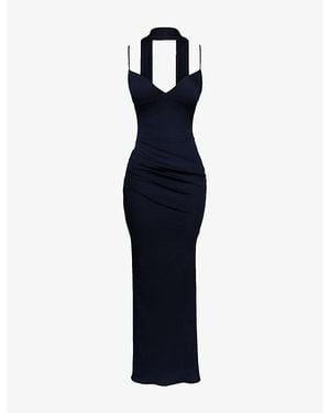 House Of Cb Freya V-Neck Satin Maxi Dress - Blue