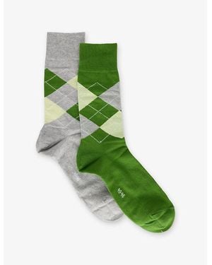 Burlington Argyle-Pattern Pack Of Two Stretch Cotton-Blend Socks - Green