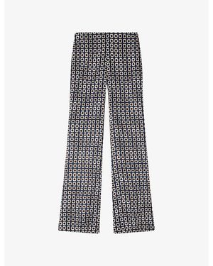 Sandro Floral-Print Flared Woven Trousers - Grey