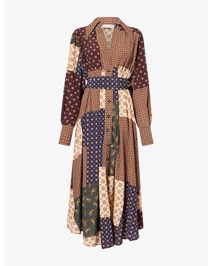 Zimmermann Tuck Patch-Print Silk-Blend Midi Dress - Brown