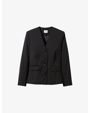 Claudie Pierlot V-Neck Padded-Shoulder Woven Jacket - Black