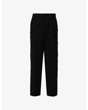 Dries Van Noten Pilar Embroidered Tapered-Leg Woven Trousers - Black