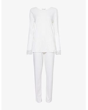 Hanro Kalea Lace-Trims Cotton-Jersey Pyjama Set - White