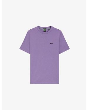 BOSS Brand-Detail Regular-Fit Stretch-Cotton T-Shirt - Purple