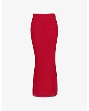 House Of Cb Cassidy Fluted-Hem Mesh Maxi Skirt - Red