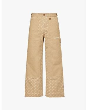 Marine Serre Moon Jacquard Twill Workwear High-Rise Wide-Leg Relaxed-Fit Cotton Trousers - Natural