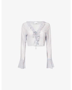 Gracejacob Bow-Print Cropped Mesh Shirt - White