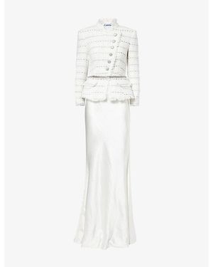 Self-Portrait Boucle Contrast Satin Maxi Dress - White