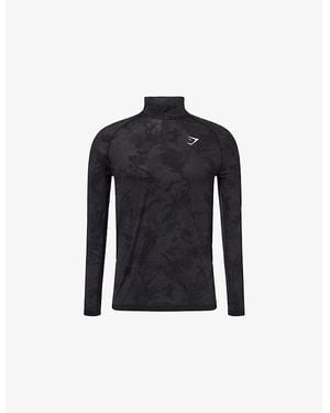 GYMSHARK Geo Seamless High-Neck Woven Top - Blue