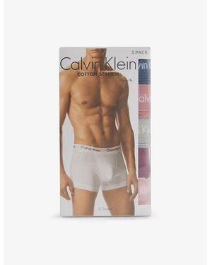 Calvin Klein Branded-Waistband Pack Of Five Stretch-Cotton Trunks - Brown