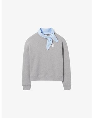 Claudie Pierlot Scarf-Collar Brand-Embroidered Cotton-Blend Sweatshirt - Grey