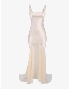 House Of Cb Vittoria Chiffon-Skirt Satin Maxi Dress - Natural