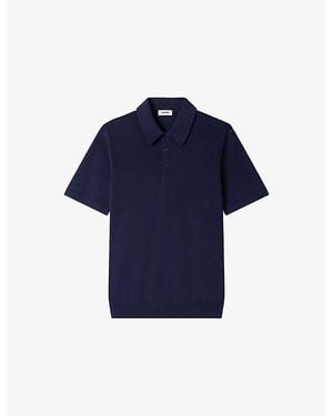 Sandro Classic-Fit Cotton And Silk-Blend Polo - Blue