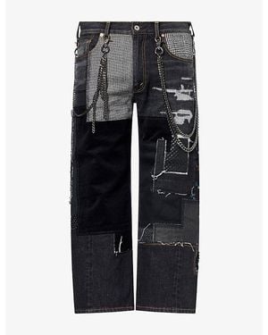 Junya Watanabe Selvedge Patchwork Cropped Denim Jeans - Gray