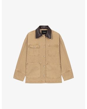 Maje Collared Pleated-Back Denim Jacket - Natural