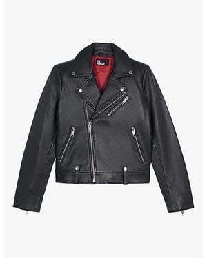 The Kooples Asymmetric-Fastened Lambskin-Leather Biker Jacket - Blue