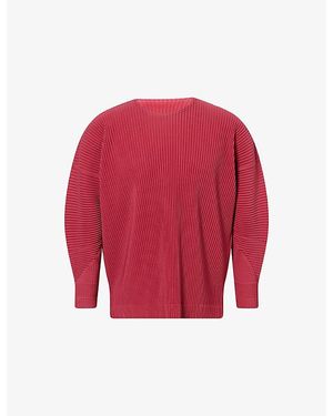 Homme Plissé Issey Miyake Long-Sleeve Crew-Neck Knit Top - Red