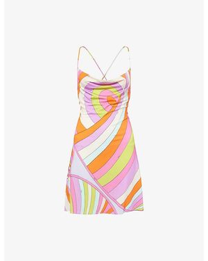 PUCCI Backless Graphic-Print Satin-Jersey Mini Dress - White