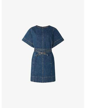 Soeur Eclair Belted Denim Mini Dress - Blue