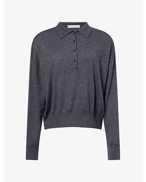 Frankie Shop Croydon Padded-Shoulder Wool-Blend Polo Top - Blue