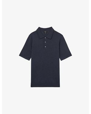 Reiss Manor Half-Button Short-Sleeve Merino-Wool Polo Shirt - Blue