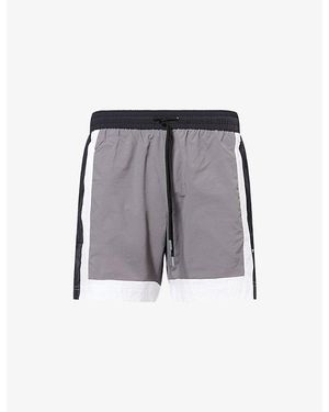 BOSS Remy Contrast-Stripe Swim Shorts - Grey
