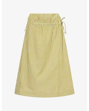 Damson Madder Caspia Striped Cotton Midi Skirt - Yellow