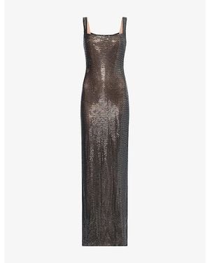 Self-Portrait Embellished Square-Neck Maxi Dress - Brown