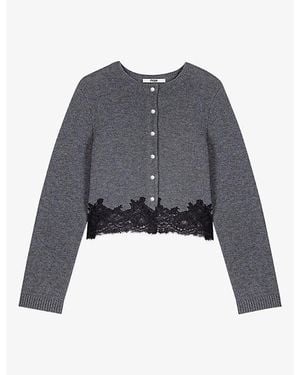 Maje Lace-Trim Two-Piece Wool Twinset - Grey