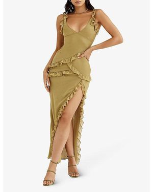 House Of Cb Gabbi Ruffle Mesh High-Low Cocktail Dress in Blue