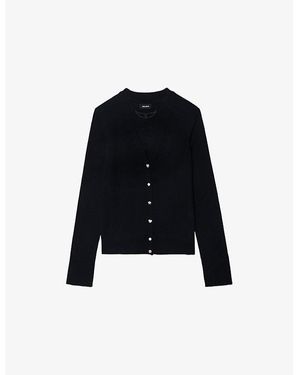 Zadig & Voltaire Jemma Diamante-Buttoned Merino-Wool Cardigan - Black
