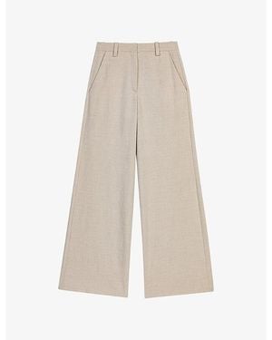 Maje Wide-Leg High-Rise Stretch-Woven Pants - Natural