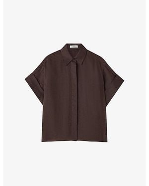JOSEPH Justi Short-Sleeved Ramie Blouse - Brown