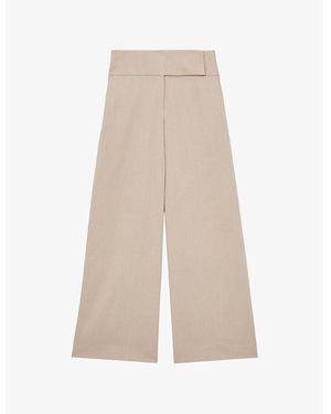 Reiss Delilah Wide-Leg High-Rise Cotton Trousers - Natural