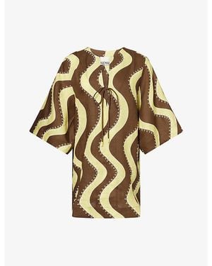 ALÉMAIS Frankie Embroidered Linen Mini Dress - Metallic