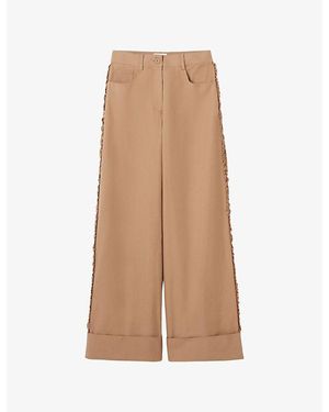Claudie Pierlot Ruffle Wide-Leg Cotton-Blend Trousers - Natural