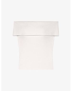 Maje Bardot-Neck Slim-Fit Stretch-Woven Top - White