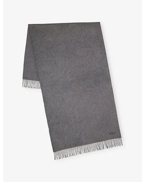 Mulberry Solid Logo-Embroidered Merino-Wool Scarf - Gray
