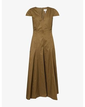 ME+EM V-Neck Fit-And-Flare Cotton-Blend Maxi Dress - Green