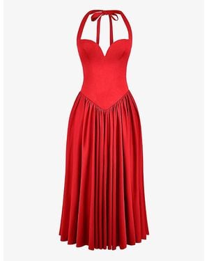 House Of Cb Coquette Sweetheart-Neck Stretch-Cotton Midi Dress - Red